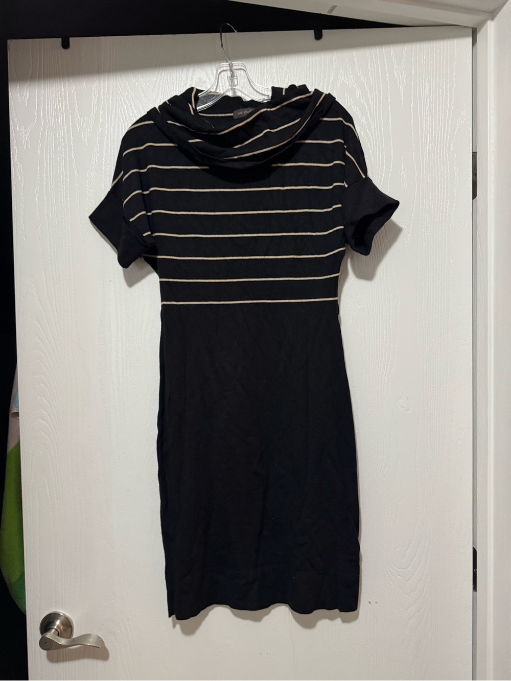 The Limited Black Striped Short-Sleeve Sweater Dress